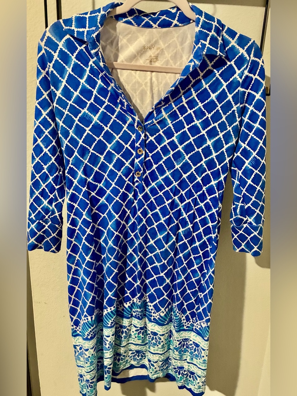 Lilly Pulitzer Ansley Polo Dress Size XS Blue Grotto Tide Up Print UPF 50 Shift
